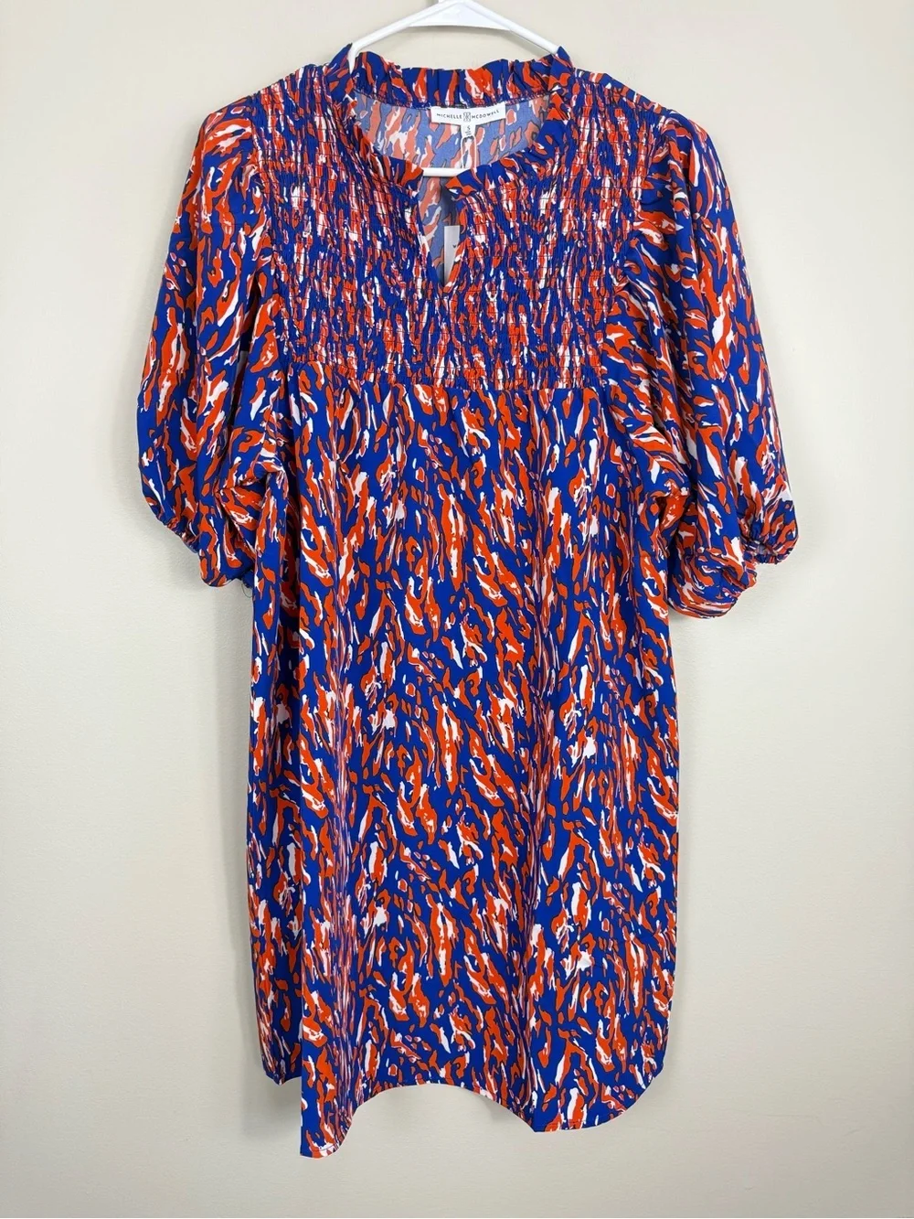 Michelle Mcdowell Amelia Dress Womens Small Smocked Tiger Sporty Orange Purple